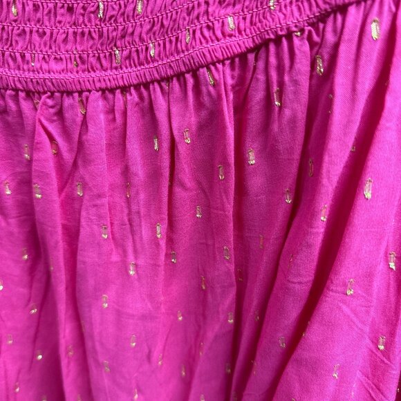 Motherhood Maternity Metallic Dot Smocked Boho Blouse In Vibrant Pink With Gold - Picture 4 of 6
